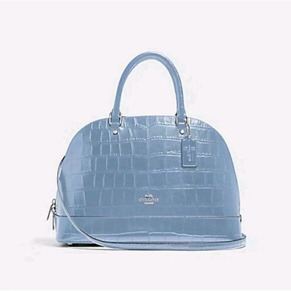 Coach Sierra Satchel/Crossbody Croc Embossed, Light Blue Patent Leather - Picture 1 of 4